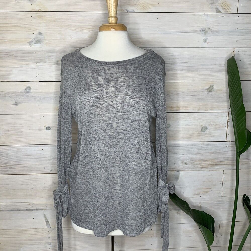 Grey Soft Knit Long Sleeve Top with Sleeve Ties Size Small